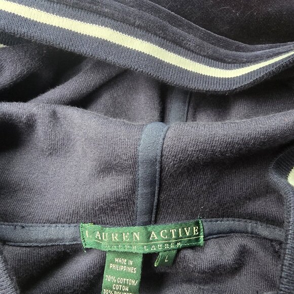 RALPH LAUREN Womens Full Zip Hoodie Track Jacket Dark Blue Velour Crest Large - Picture 5 of 9